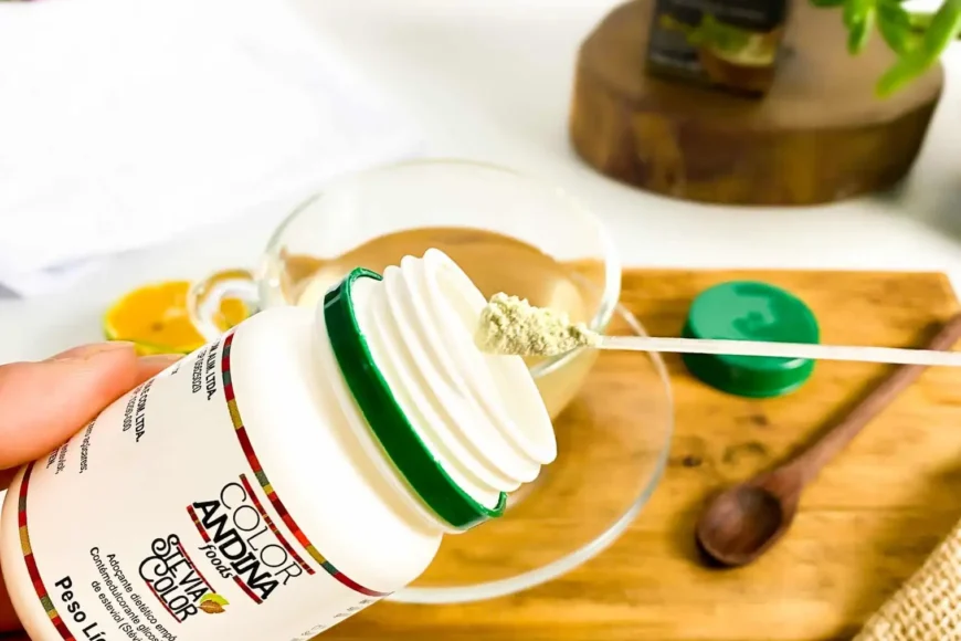 Embalagem de adoçante stevia em pó usado como alternativa ao xilitol
