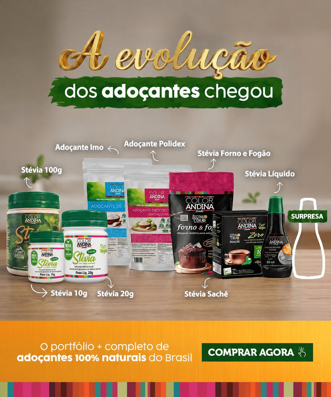 Adoçantes Color Andina 100% naturais